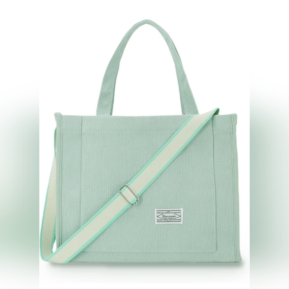 WOMEN'S GREEN CORDOUROY MINT GREEN ADJUSTABLE PURSE